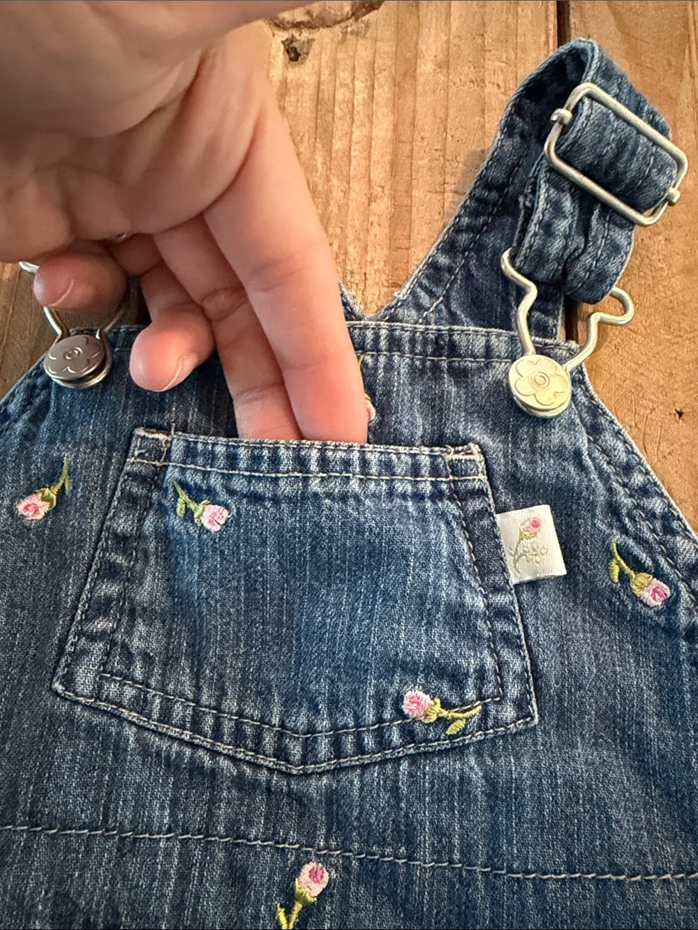 Carter's Denim Short Overalls with Pink Floral Embroidery